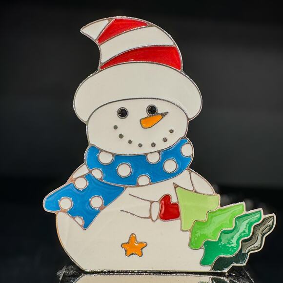 Cutest Vintage Northlight Snowman Stocking Holder w/ Silver Base - Picture 2 of 4